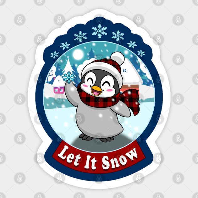 Let it snow Kawaii Penguin Christmas holiday snowflake design Sticker by JustJoshDesigns